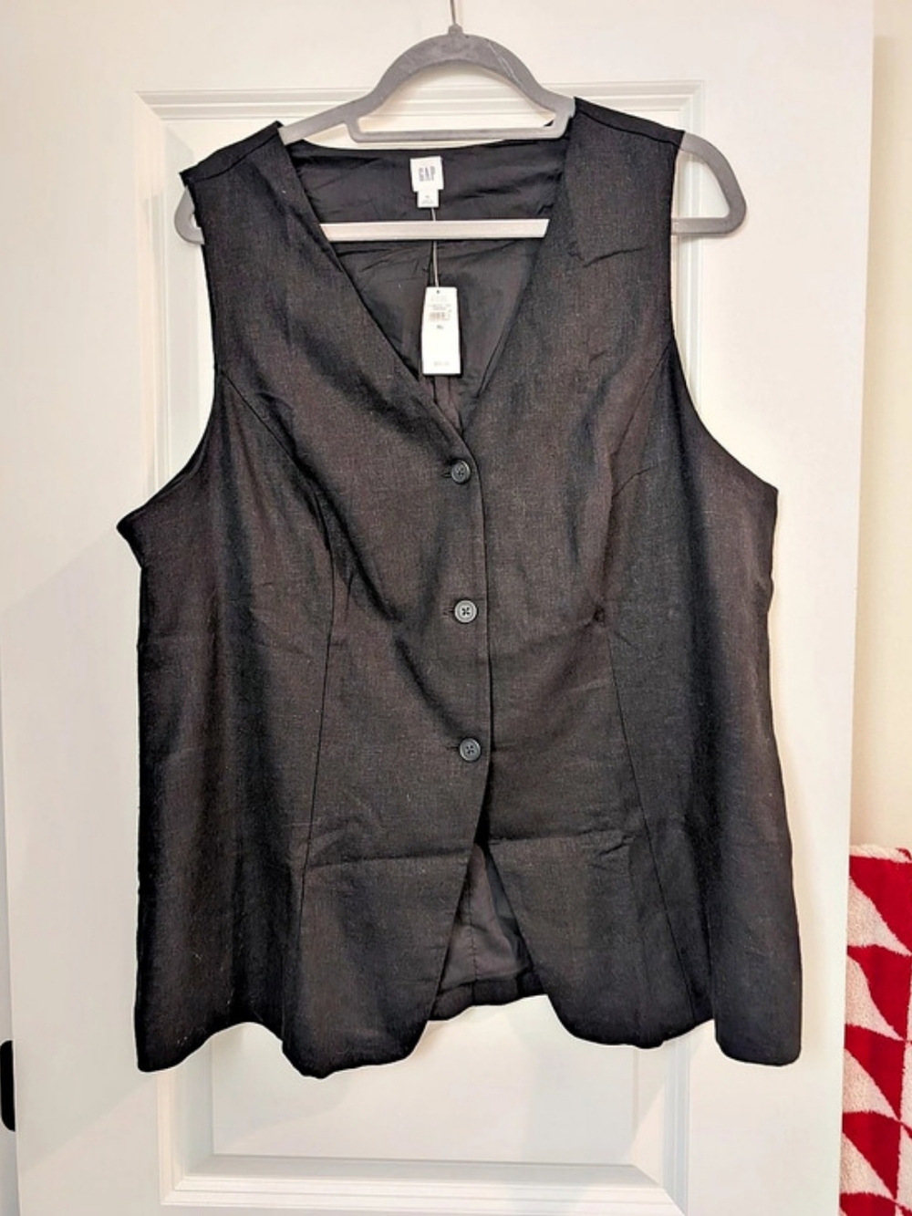 Gap Longline Linen-Blend Vest Black Button-Front Vest Size XL NWT